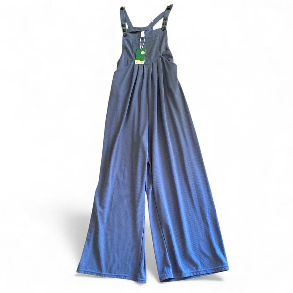 HALARA Waffle Jumpsuit Coveralls Stylish Blue Wide-Legs Multiple Pockets Casual - Picture 2 of 16